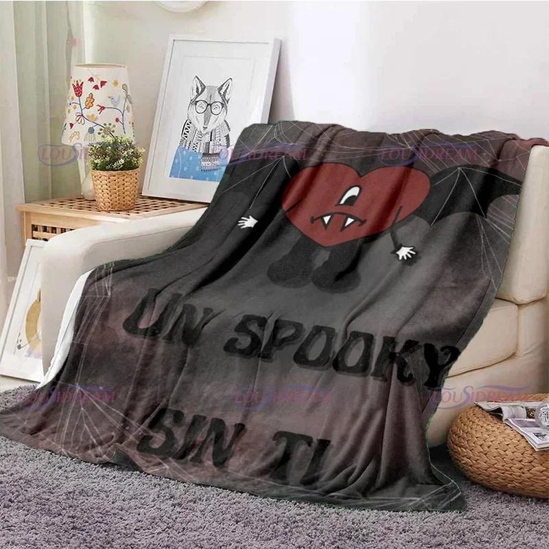 Cartoon Bad Bunny Coperta Coperte di flanella Musica pop latina Coperte calde in pile di peluche per biancheria da letto per divano adulto per tutte le stagioni
