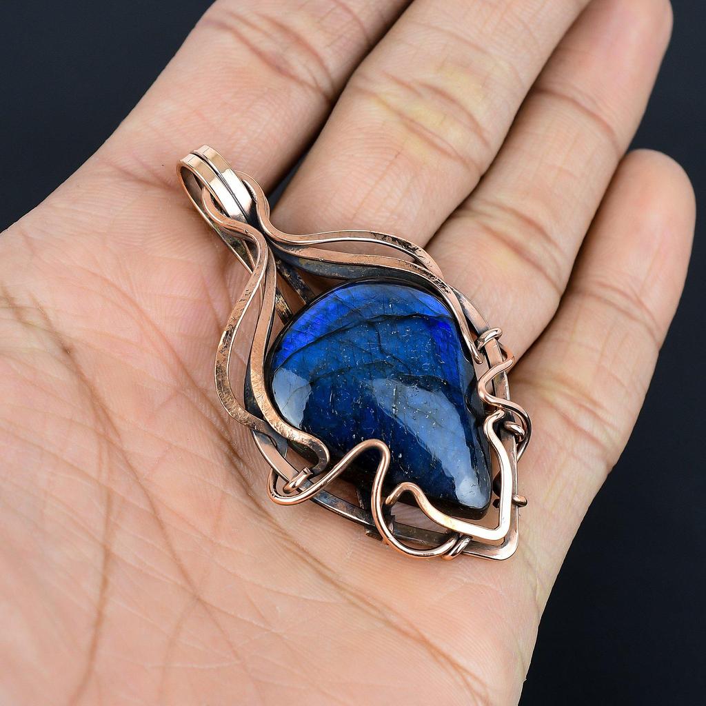 Labradorite Pendant, Handmade Gemstone 999 Copper Wire Wrapped  Antique Jewelry, For Gift Silver Jewelry