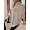 Women's Winter High Collar Asymmetric Hem Cape Sweater, Button Decoration Bat Sleeve Fried Dough Twists Weave Texture