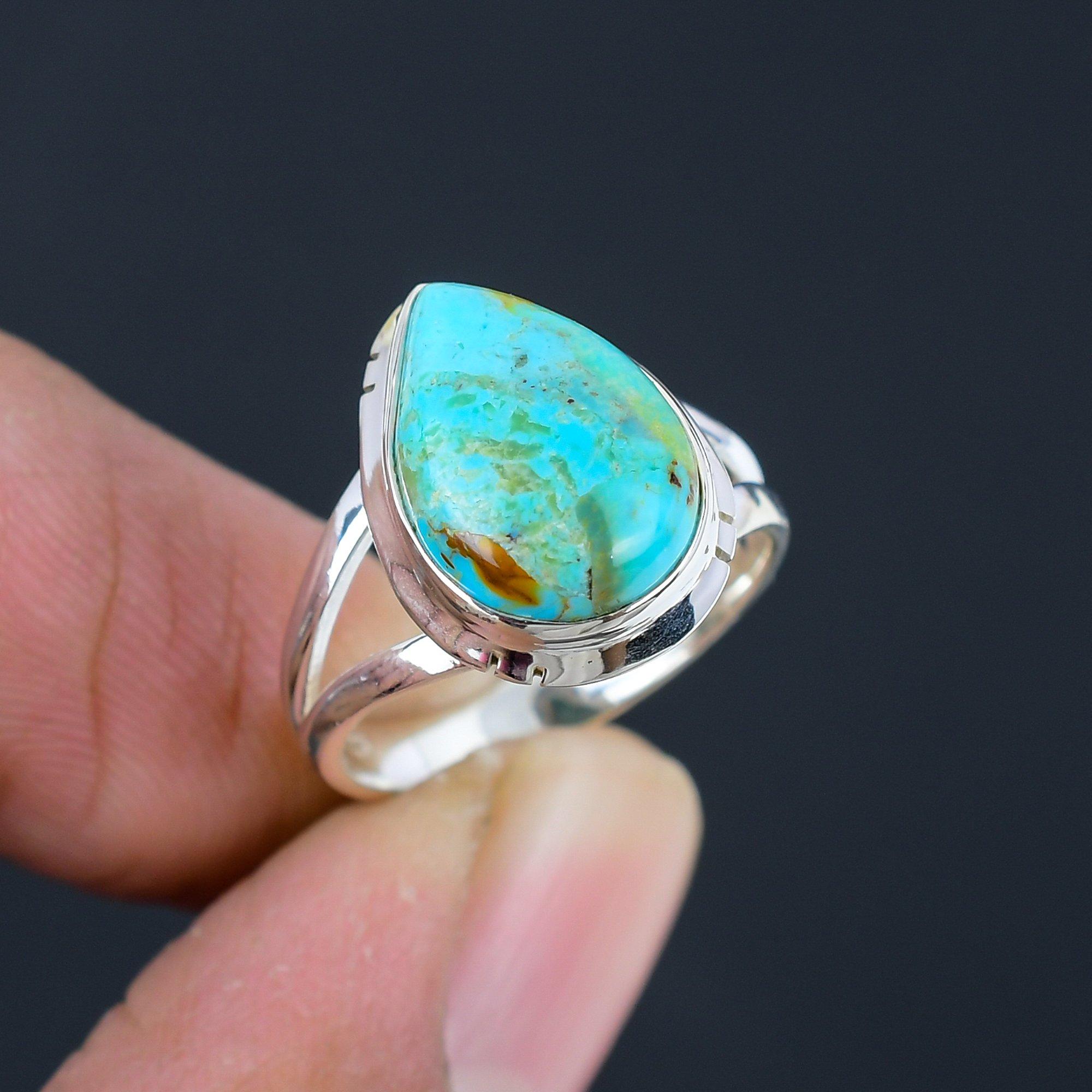 

Кольцо из стерлингового серебра 925 пробы с натуральным бирюзовым камнем ручной работы в форме капли с разрезным хвостовиком для женщин и девочек