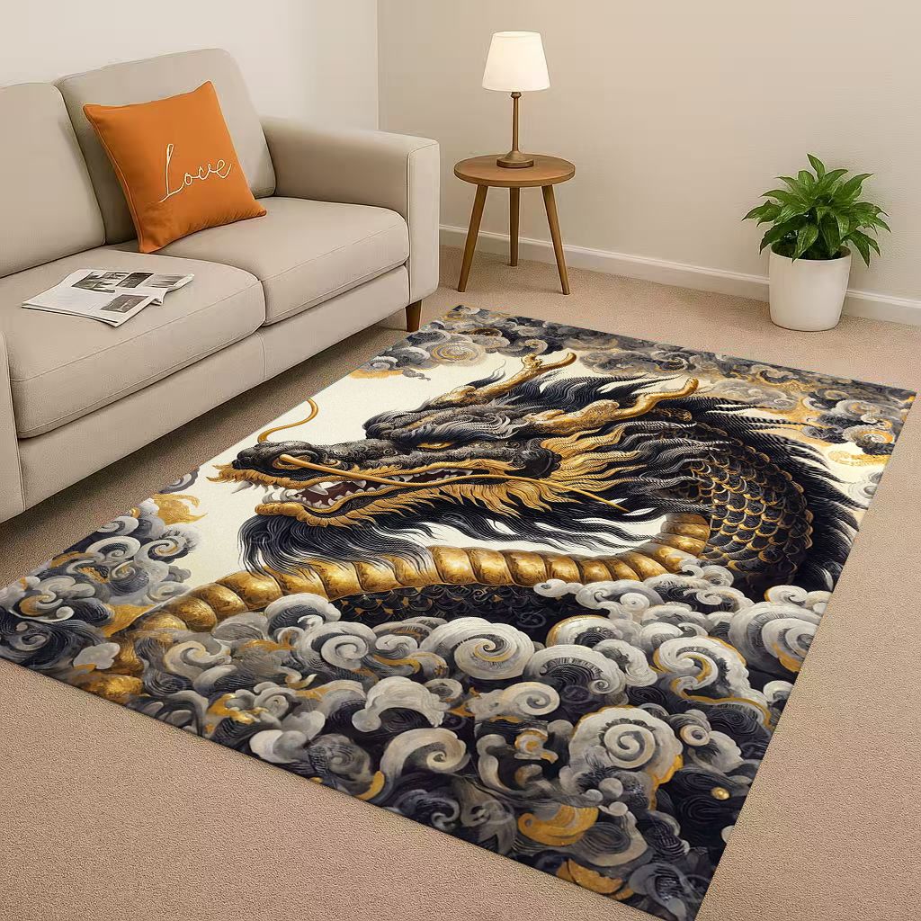 Yin Yang Element Dragon Chinese Loong Cartoon Living Room Non Slip Area Rug Carpet for Bedroom Playroom Sofa,Home Decor Doormat