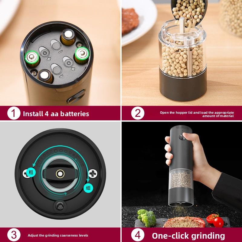 Electric Pepper Grinder Set, Kitchen Tools Household Dry Battery Sea Salt Grinder
