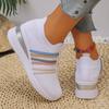 Women's Wide Width Flyknit Wedge Slip-Ons - Breathable Casual Flats for Summer, Platform Comfort Shoes