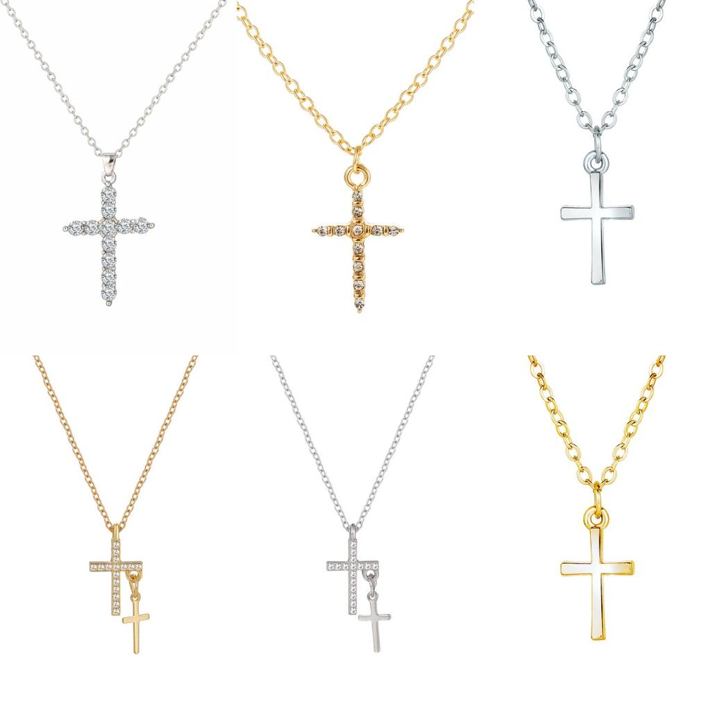 New Vintage Cross Necklace for Women Cool Style Sweet Texture Zircon Clavicle Chain Charm Layered Gifts