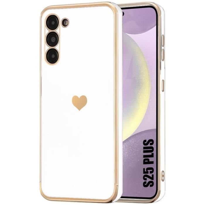 Coque silicone - samsung - galaxy s25+ - antichoc - souple - motif cœur blanc