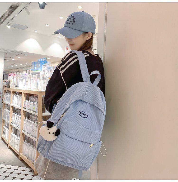 Minimalist Corduroy Backpack - Cute Japanese & Korean Style for Girls