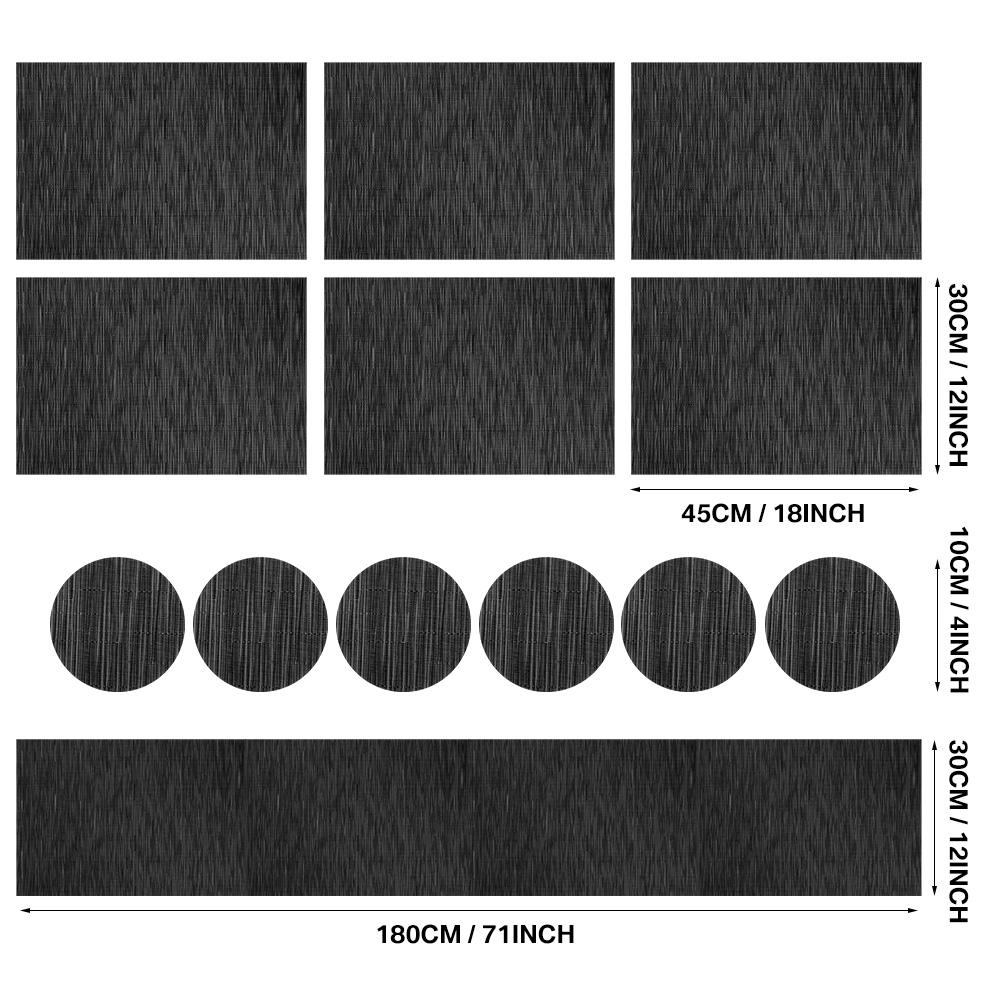 Set mit 6 Tischsets mit Untersetzern Schwarz Tischmatten Kreuzgewebt Gewebtes Vinyl Rutschfest Waschbar für Tisch Essen Küche Restaurant