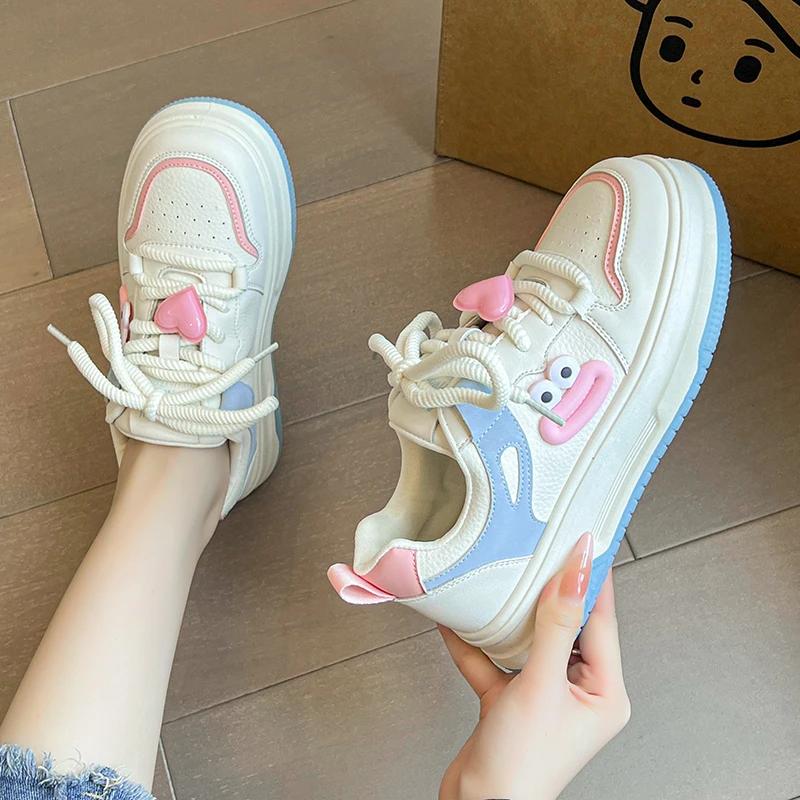 Women's Sneakers Pink Platform Sports Shoes Female Harajuku Kawaii Vulcanized Shoes Casual Cute Board Shoes Ladies Trainers