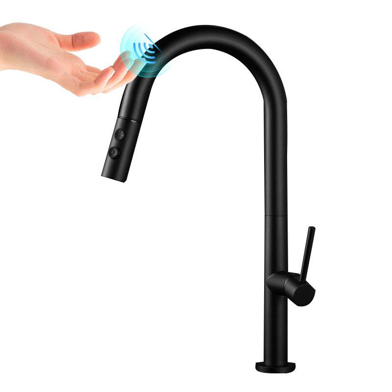 Black/White Smart Touch Pull Out Kitchen Faucets Crane For Sensor Water Mixer Kitchen Sink Tap 360 Rotation Sensor Kitchen Tap