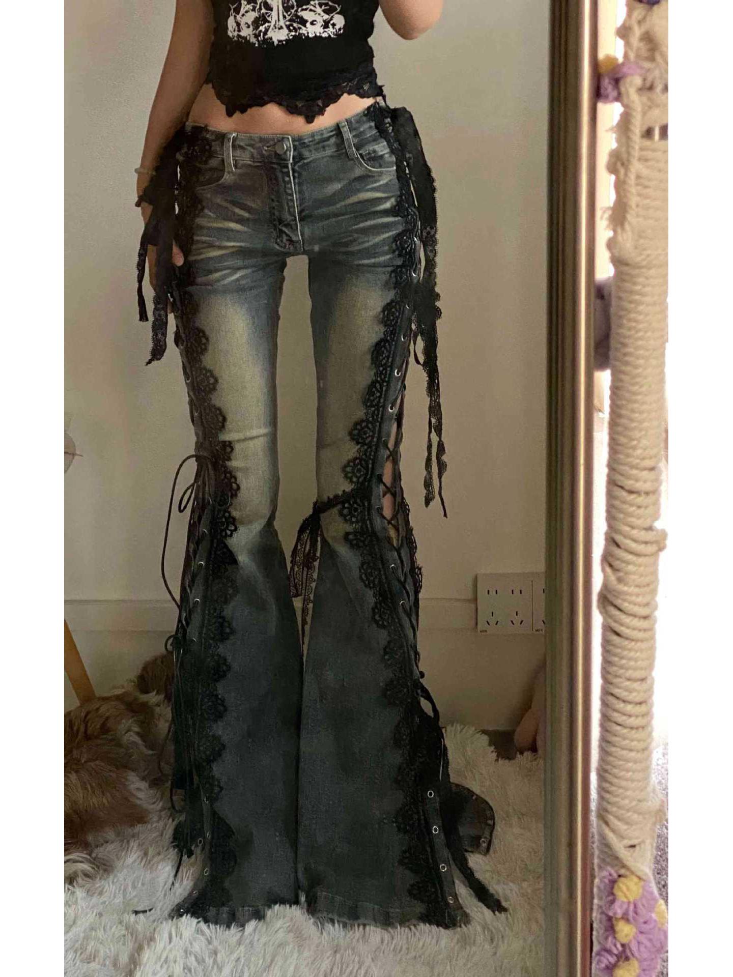 

Женские джинсы клеш с разрезом на шнуровке больших размеров - Облегающие, длиной до пола 3XL [150-170 kg]