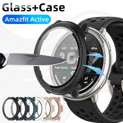 Glass+Case for Amazfit Active 2 Tempered Glass Screen Protector & Hard PC Protective Bumper for Amazfit Active2 Accessories