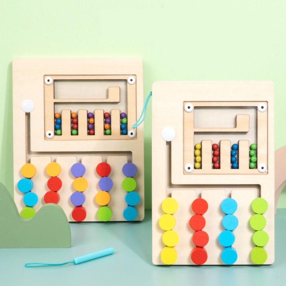 Color Sorting Montessori Sliding Puzzle Board Wooden Wooden Rolling Toy  Fine Motor Training