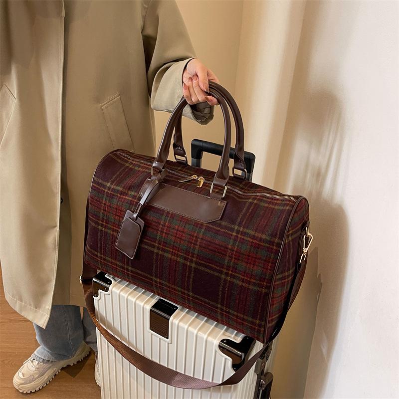 Large capacity short trip bag, luggage bag, woolen grid large bag, fitness training bag, boarding business trip