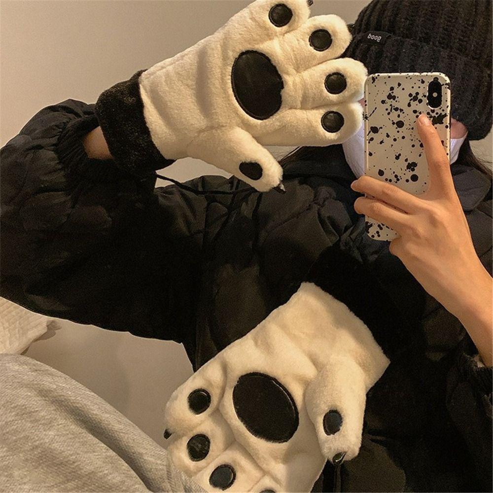 Winter Warm Bear Paw Gloves Soft Fluffy Fleece Gloves Fashion Plush Gloves  for Women Girls