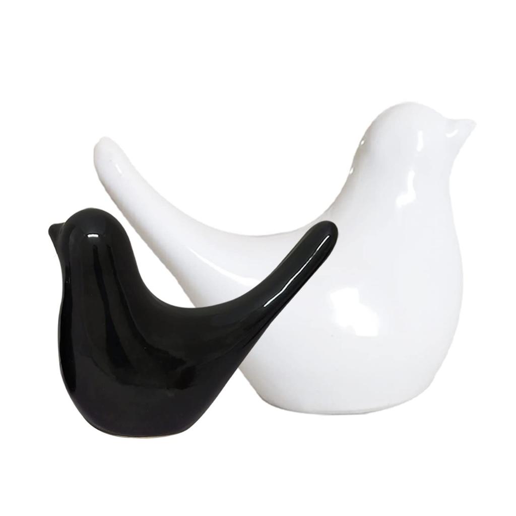 Creative Black and White Glossy Ceramic Birds Figurines Home Decorations Accessories Party (Pack of 2, White and Black)