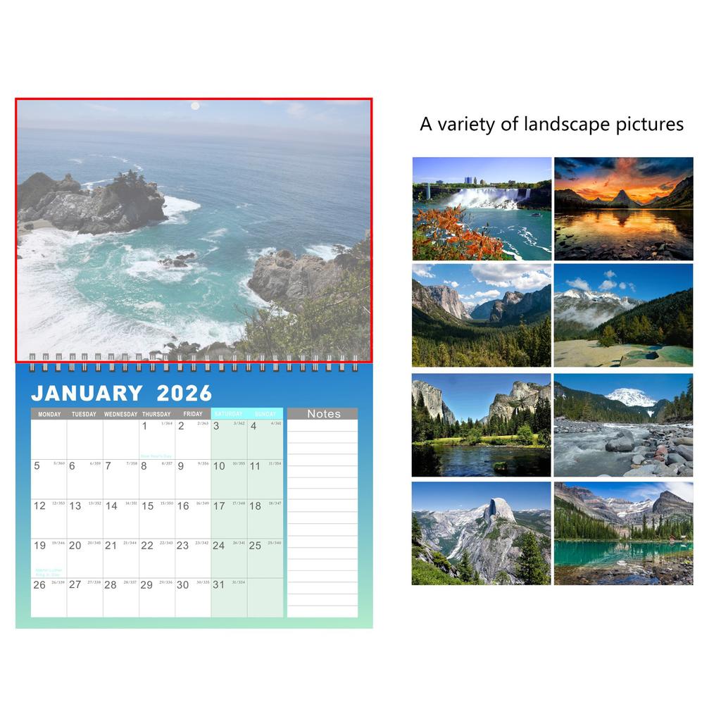 Calendar 2026 January-December Calendar Ornament Spiral Binding Hanging Monthly Wall Calendar for Home School or Office