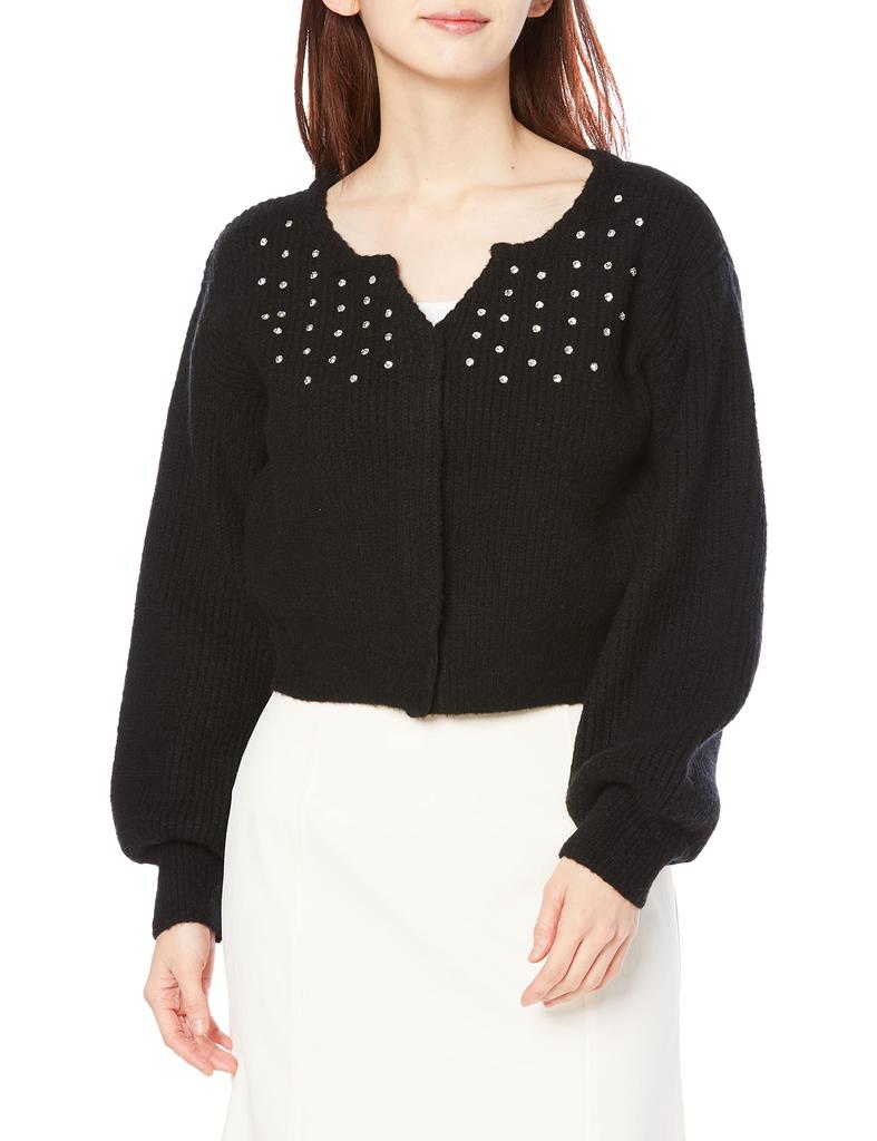 Jill by Jill Stuart Women's Mid-Gauge Beaded Cardigan Sweater, Black