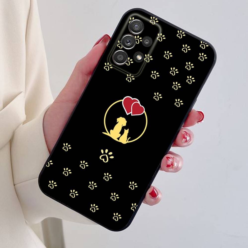 Phone Case For Samsung S24,21,22,23,30,Ultra,20,Plus,Note,10,9,Dog Footprints Puppy Paw Print Black Soft Silicone Case