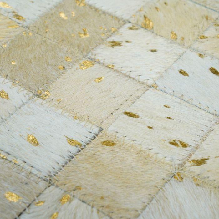 White and Gold Recycled Leather Rug 190x290
