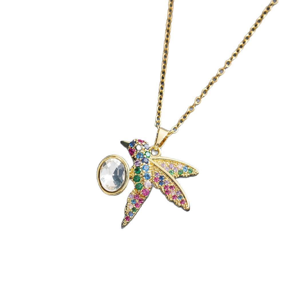 European and American Style Colored Zirconia Hummingbird Pendant Necklace - Elegant and Versatile