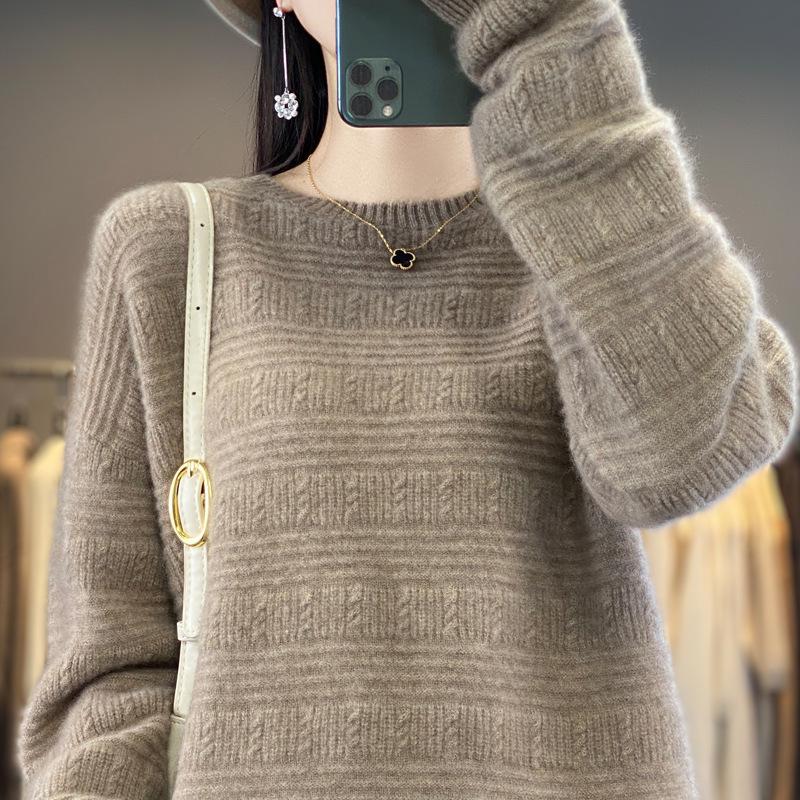 Women's Loose Wool Crochet Sweater - Round Neck Knitwear, Hollow Design, Autumn/Winter Versatile Style