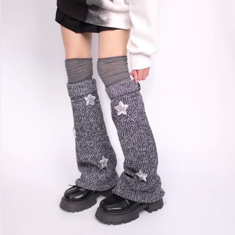 Polainas Punk para Mulheres Fofas Estrela Tricotadas Flare Longas para Botas com Meias Acima do Joelho Conjunto Roupa de Inverno Outono