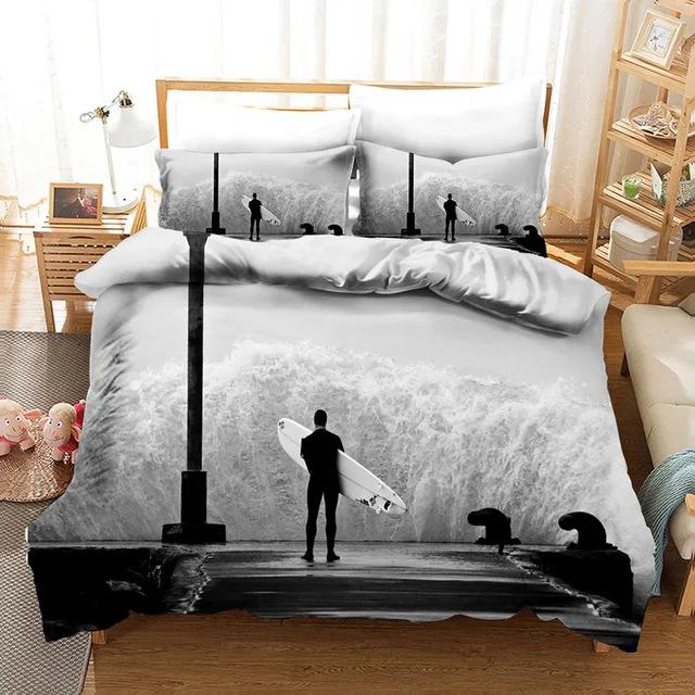 Summer Surf Seaside Bedding Set Vacation Blue Ocean Comforter Duvet Cover Set For Adults King Queen Size 3d Quilt Bed Set Linen