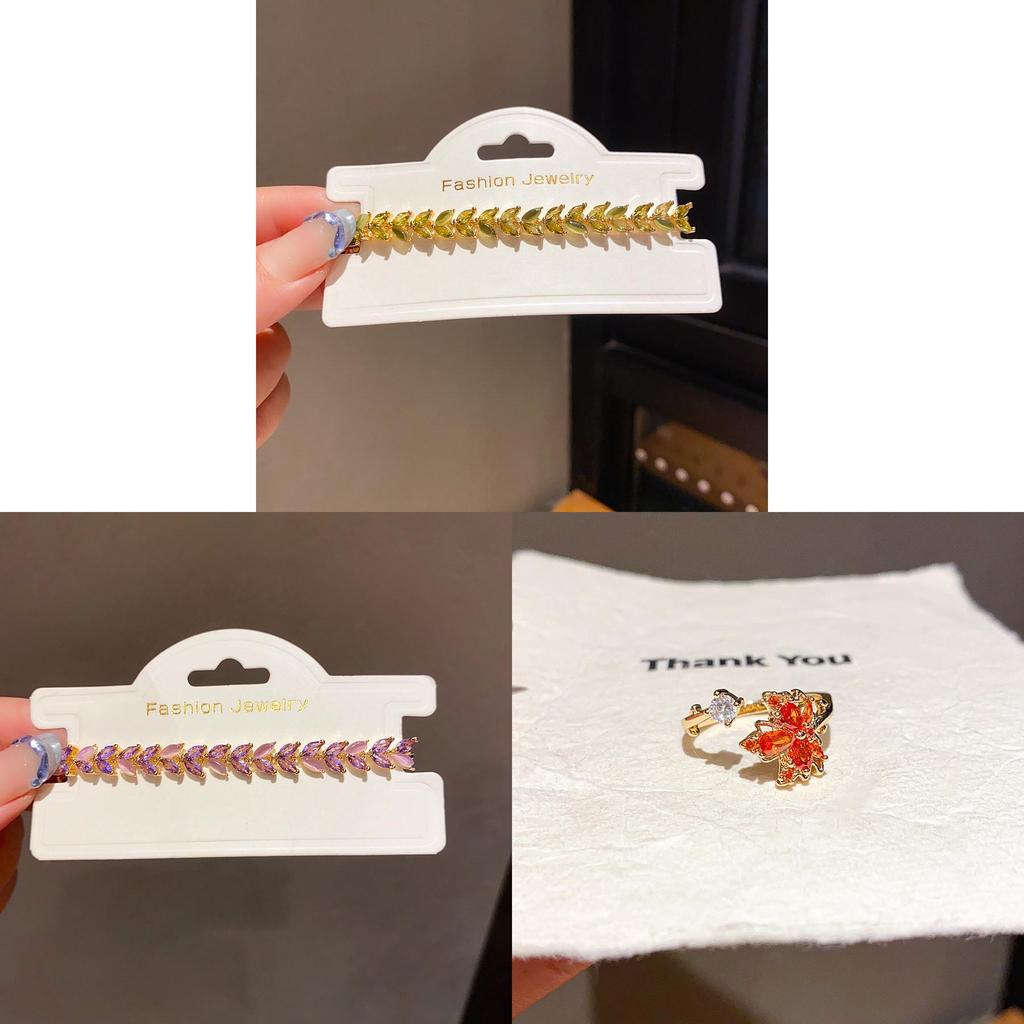 Copper Zircon Leaf Cuff Bracelet With Vintage Style For Women