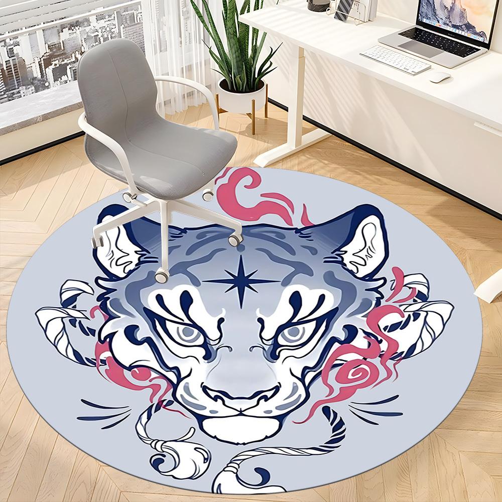 1pc Tiger Tattoo Office Round Area Rug, Indoor Mat Suitable For Office, Under Office Chairs Bedroom Living Room Home Decor, Room Deco