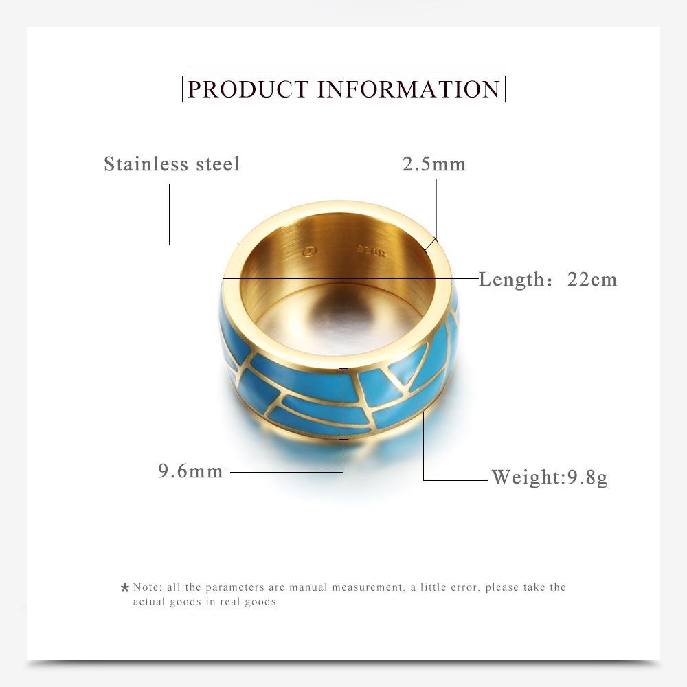 Blue Cracked Resin Stainless Steel Ring - European & American Style, Versatile Finger Accessory
