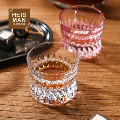 Transparent Striped Whisky Glass Thickened Strong Wine Glass Bar Wine Cup Pink Engraved Baijiu Cup