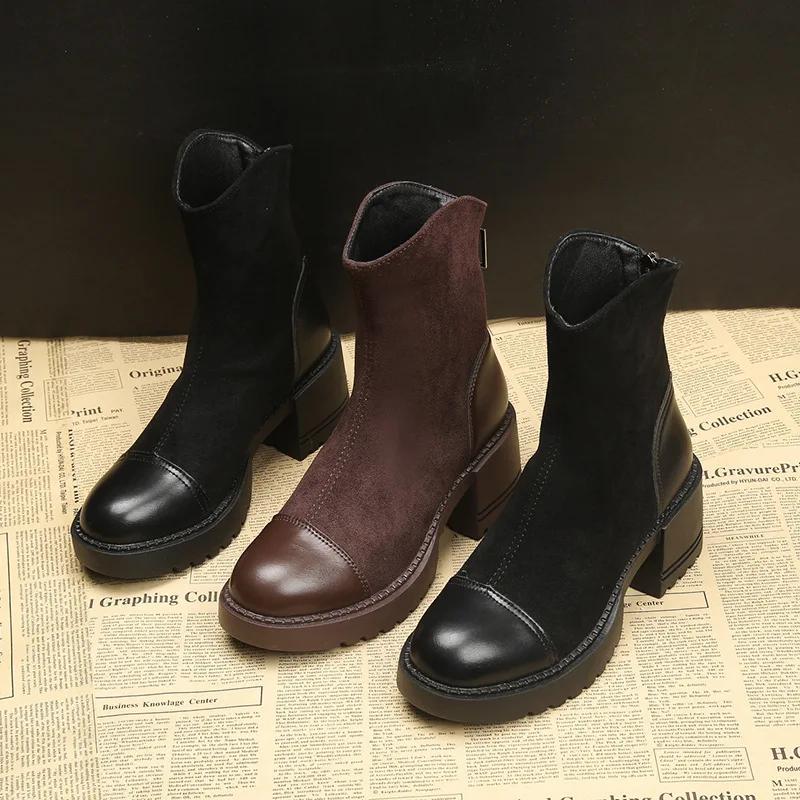 Fashion Women's Boots New Spring Autumn High-heel Boots Platform New British Round Toe Anti Slip Zipper Wear-resistant Fashion Boots