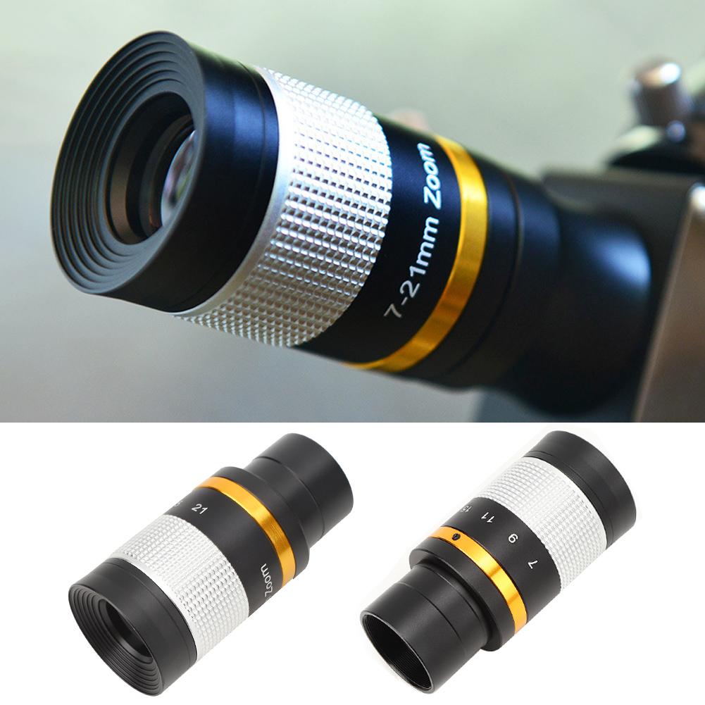 Επίστρωση Αστρονομικό Τηλεσκόπιο 7‑21mm Συνεχής Ζουμ Προσοφθάλμιος 1,25 Ιντσών 31,7 MM Ασημί