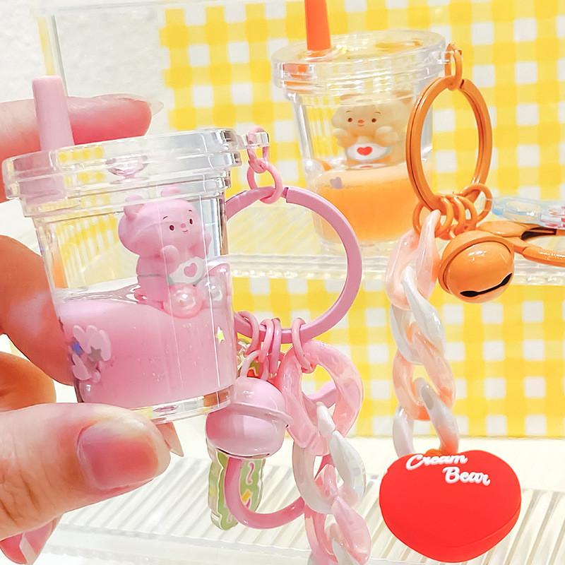 Eyecatching Pink And Orange Cream Bear Milk Tea Cup Keychain Charming Idea Gift