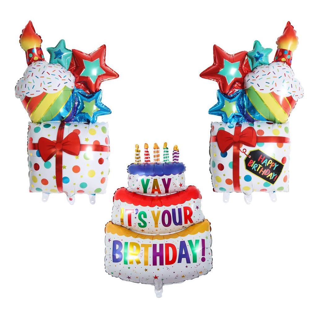 Set colorat de decorare tort și baloane pentru petrecerea de ziua de naștere a copiilor