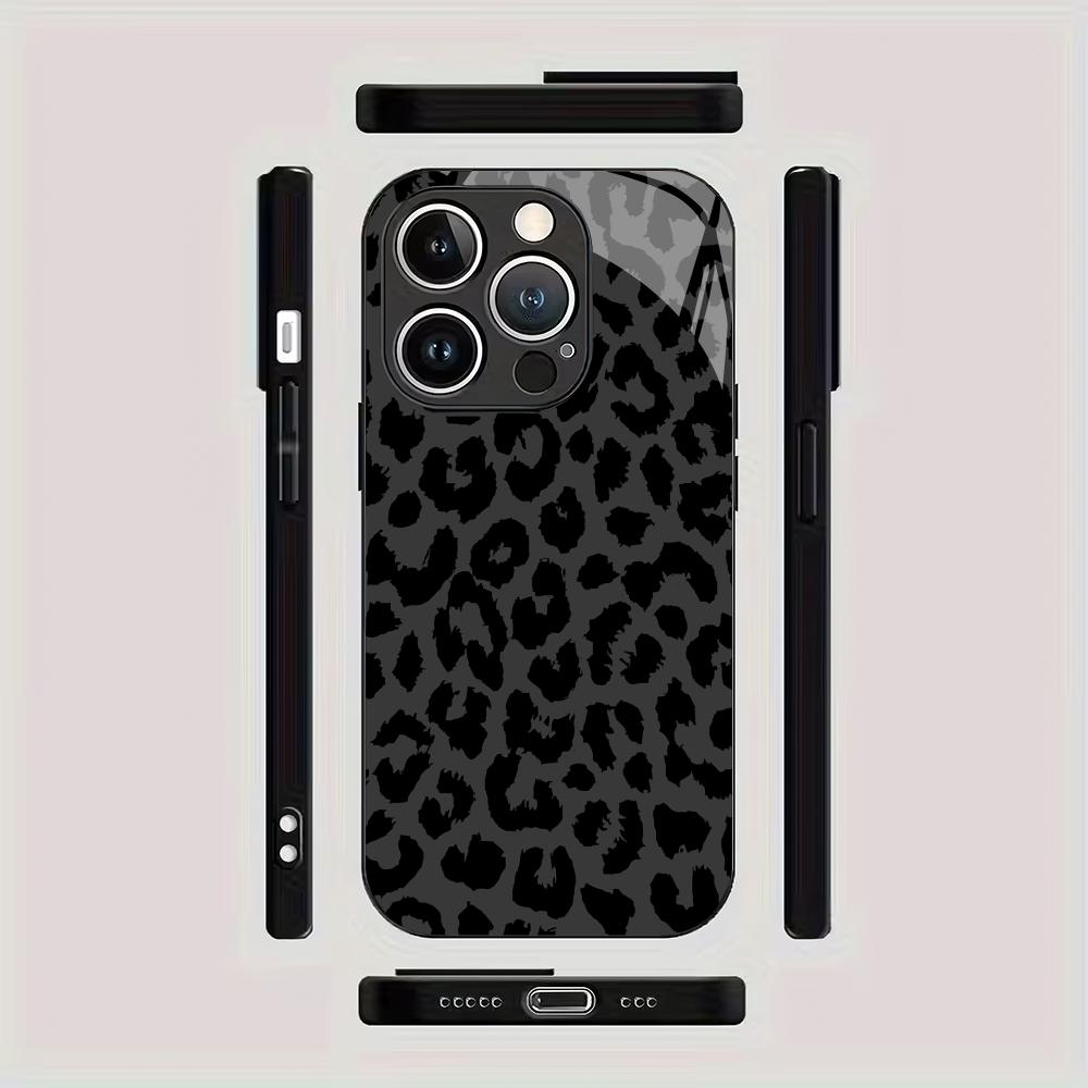 Black Leopard Print Glass Phone Case for iPhone 17Promax Anti-fall 16 15 14 13 12 11 Pro/ Max /Plus Shockproof Back Cover