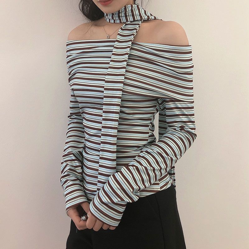 

Весна и осень 2024 года. Новый дизайн с открытыми плечами One Word, Pure Desire, укороченный стиль Spicy Girl, облегающий крой, футболка с длинными рукавами, женский топ XL армия зеленый