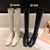 Exquisite little woman~ Korean version of temperament square head hollow thick heel side zipper large size but knee white boots women