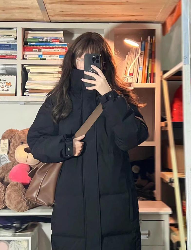2024 Women's Mid-Length Over-the-Knee Cotton Jacket for Students - Thickened Winter Coat for Art Exams