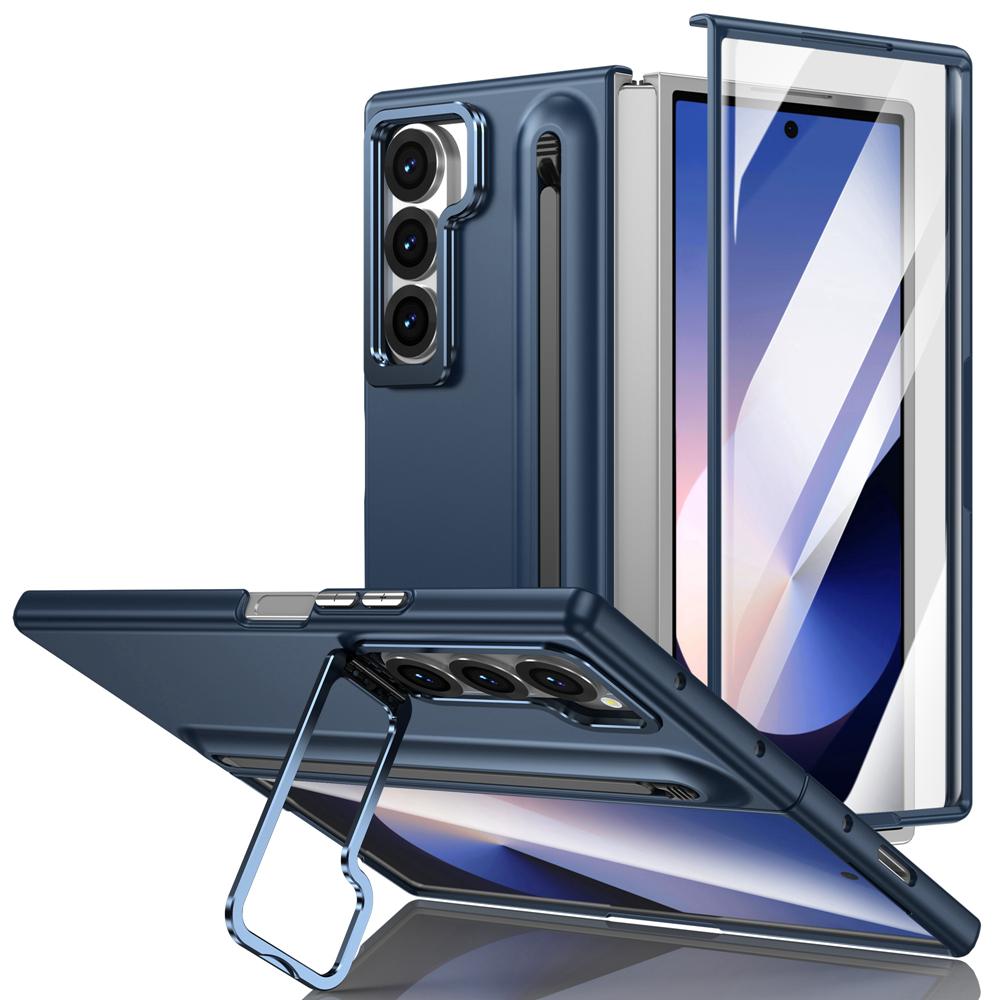KEYSION with Touch Pen Case for Samsung Galaxy Z Fold 6 5 5G Hard PC Kickstand Phone Cover With Tempered Glass Screen Protector