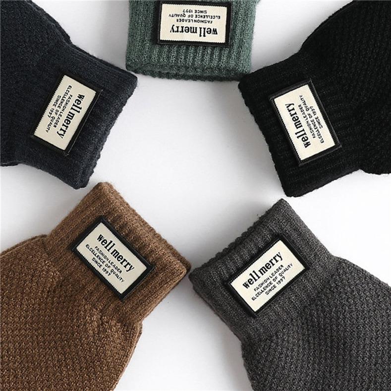 Autumn And Winter Men Padded Thicken Jacquard Touchscreen Gloves Warm Wool Gloves for Cold Weather