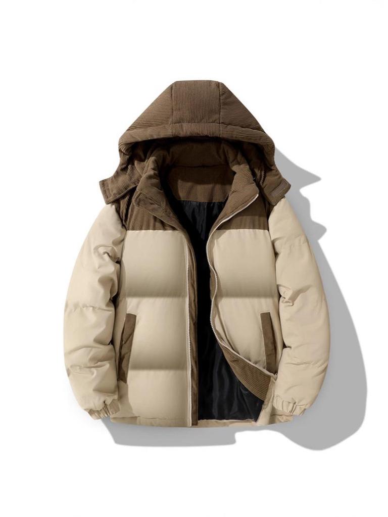 Men's Winter Corduroy Color Block Jacket - Loose Fit, Cotton-Padded Coat (Foreign Sizes)