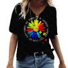 Verão Manga Curta Decote V Nova Blusa Camiseta Casual Feminina Girassol Estampa 3D