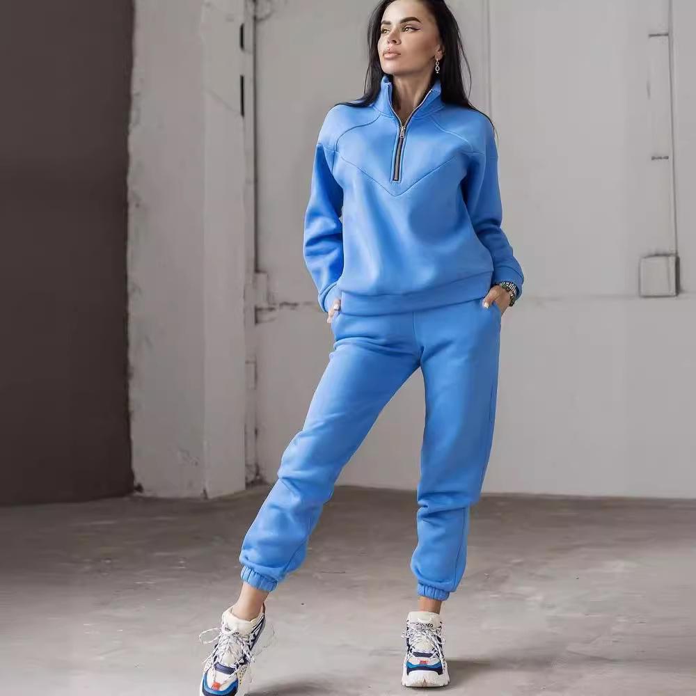 Conjunto Casual de Moletom com Capuz de Duas Peças Primavera/Outono 2024: Fleece de Cor Sólida de Manga Comprida