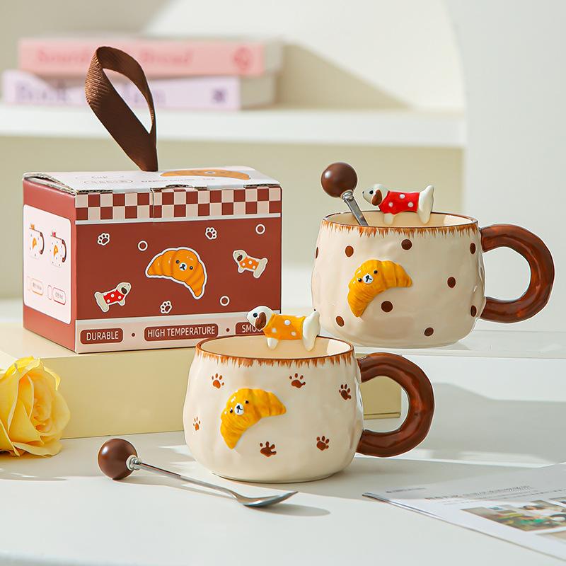 Puppy ceramic mug couple water cup hand-painted cup home office coffee cup for girls birthday gift