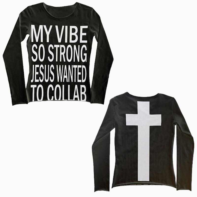 Long sleeved shirt with letter print on both sides in Europe and America