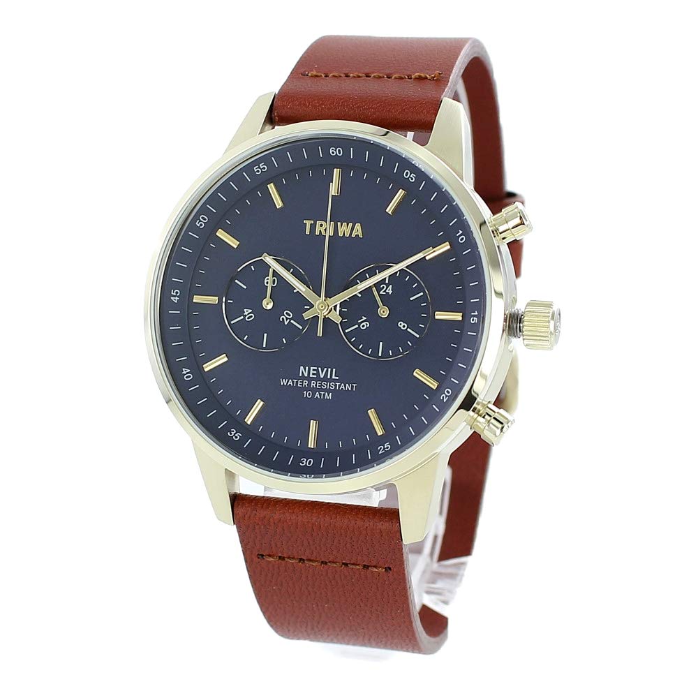 TRIWA Neville Chrono Blue Blue and Brown Organic Leather Strap Watch [TRIWA] Men s Dial, NEST122-CL010217