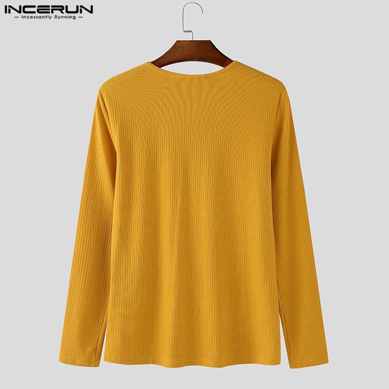 INCERUN Herbst Herren Langarm Einfarbig Rippenmuster Figurbetont Pullover Tops Unterhemden