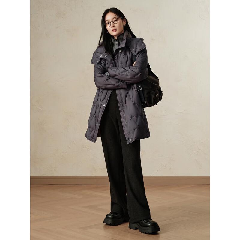 Jiu Zi Anna Coquette Women's Hooded Mid-Length White Goose Down Jacket