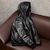 New Genuine Sheepskin Leather Jacket Men Slim Fit Hooded Casual Single Coat